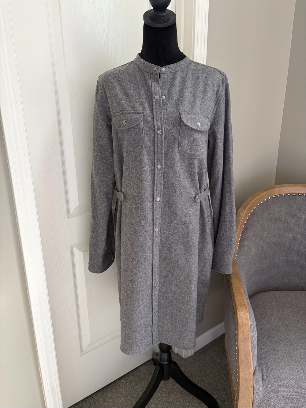 Pendleton Gray Button-Front Long Trench Coat